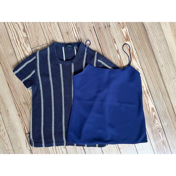 Theory Bundle Petite Navy Blue Striped Short Sleeve Knit Camisole Top - Picture 1 of 12